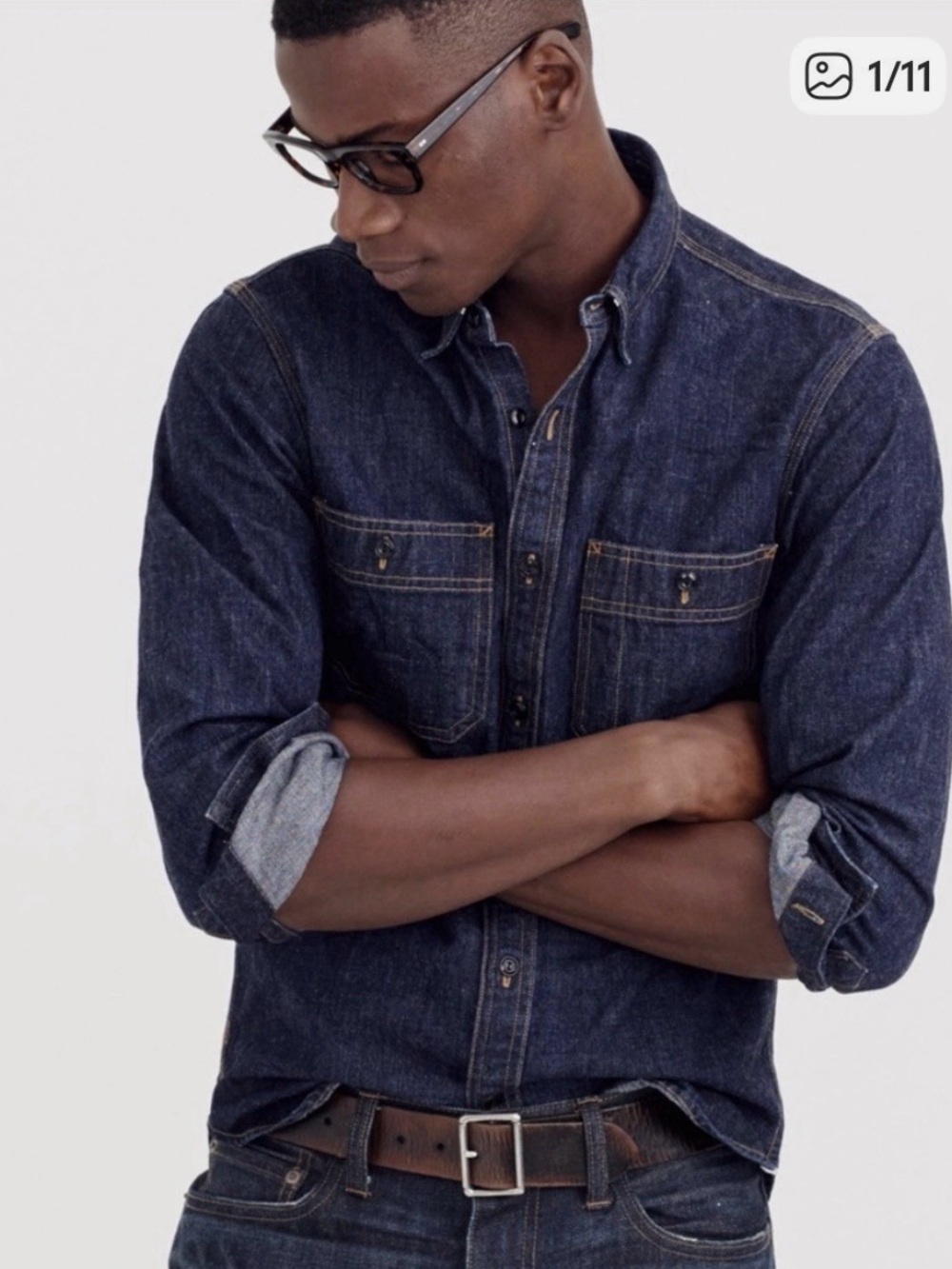NWOT J.CREW MENS SPORTING LIFE SELVEDGE INDIGO WORK SHIRT DARK DENIM Size S